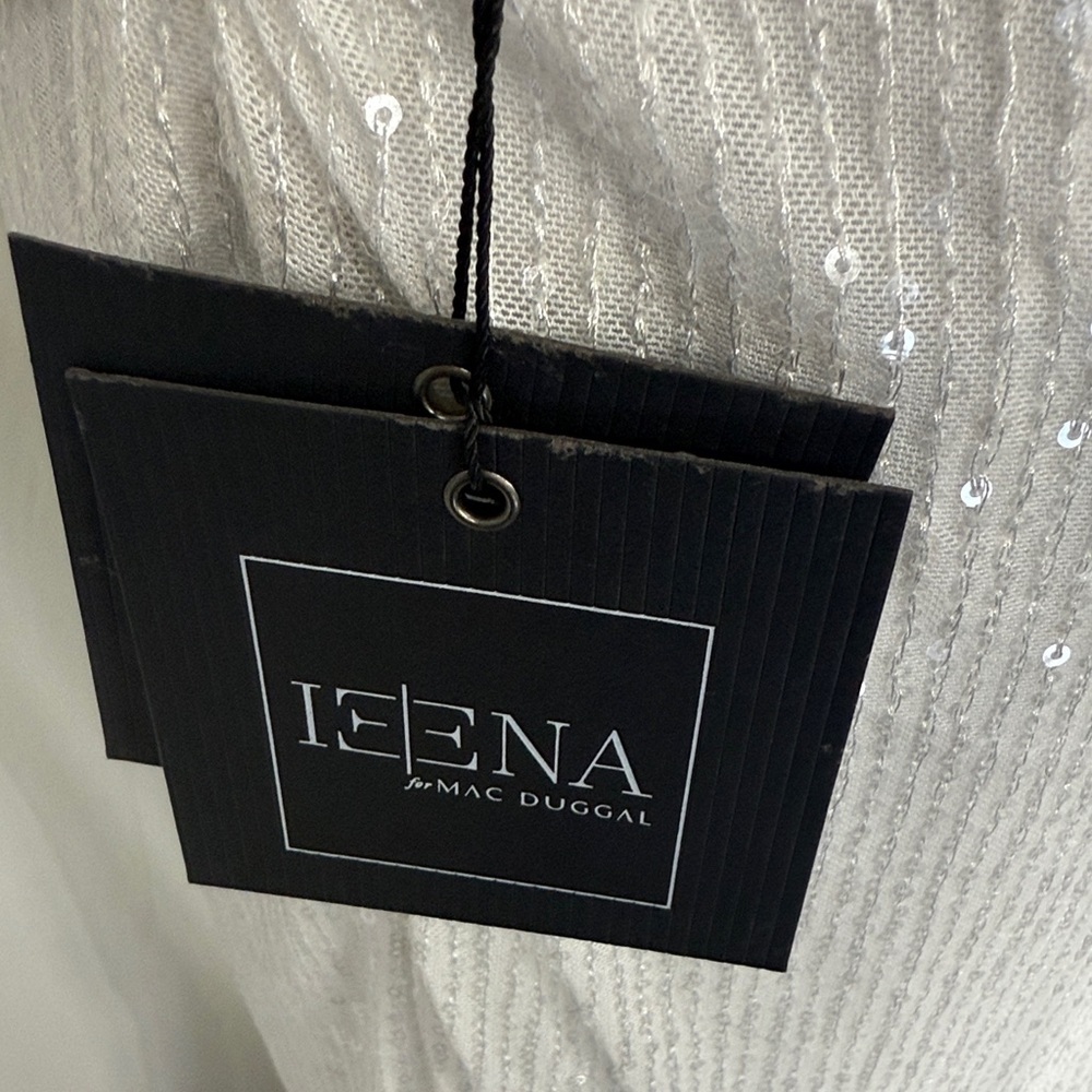 Ieena for Mac Duggal Ruched Sequined White Gown Size 8 NWT - Picture 10 of 10